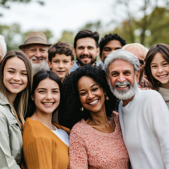 A large group of happy people from different ethnic groups and different generations of people